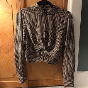 Cropped Button Down Blouse with 70s style pattern